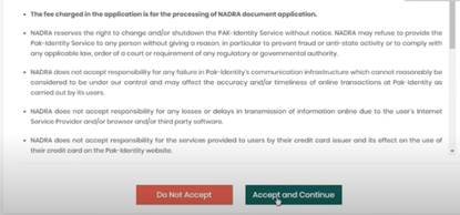 Accept Terms & Conditions NADRA’s user policy